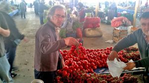 Mustafa selects tomatoes for meze.